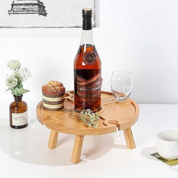 Outdoor Picnic Table Wooden Portable Folding Mini Wine Rack