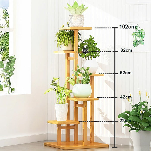 Randy & Travis Machinery 5 Tiers Vertical Bamboo Plant Stand Staged Flower Shelf Rack Outdoor Garden Plant Stands