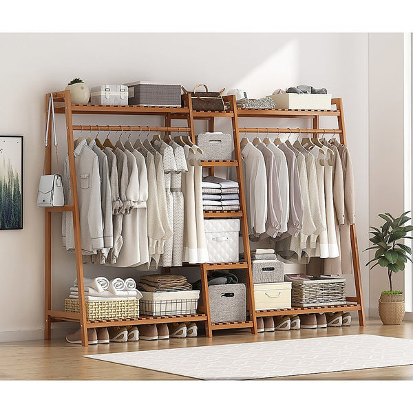 Randy & Travis Machinery Portable Clothes Rack Coat Garment Stand Bamboo Rail Hanger Airer Closet Garment Racks