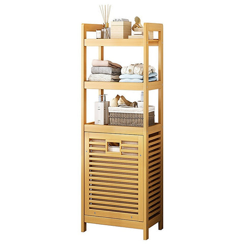 Bamboo 2-In-1 Laundry Hamper Side Table With Shelves And Clothes Basket