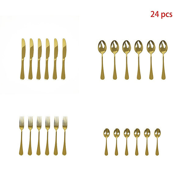 Randy & Travis Machinery 24 Piece Gold Cutlery Flatware Stainless Steel Silverware Set Reflective Mirror Finish Cutlery Sets