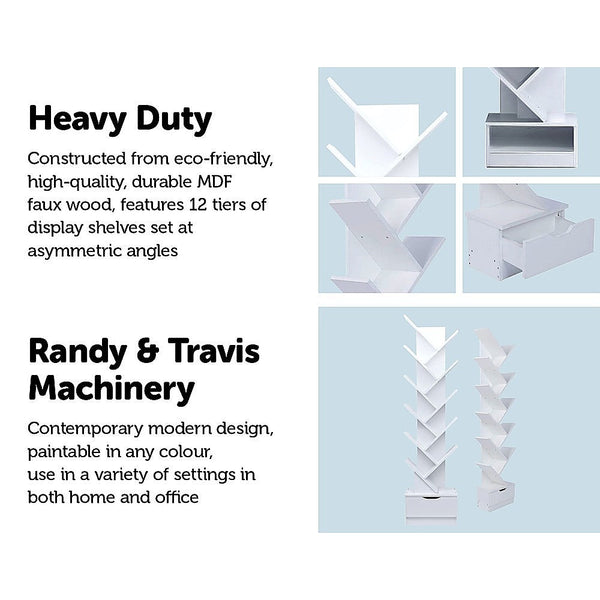 Randy & Travis Machinery Tree Bookshelf Bookcase Organizer 12 Tier Multipurpose Shelf Display Racks Bookshelves