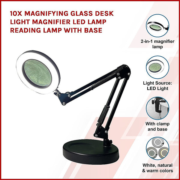 Veile Studios 10X Magnifying Glass Desk Light Magnifier Led Lamp Reading With Base Jewellery Loupes & Magnifiers