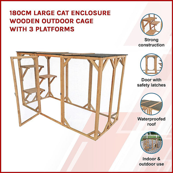 Randy & Travis Machinery 180Cm Large Cat Enclosure Outdoor Cage With 3 Platforms Small Animal Cages & Hutches