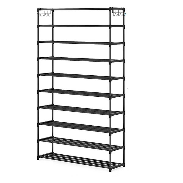 10 Tier Black Shoe Rack Metal Storage Organizer 50 Pair Large Capacity Shoe Organisers