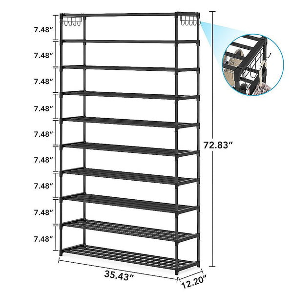 Randy & Travis Machinery 10 Tier Black Shoe Rack Metal Storage Organizer 50 Pair Large Capacity Shoe Organisers