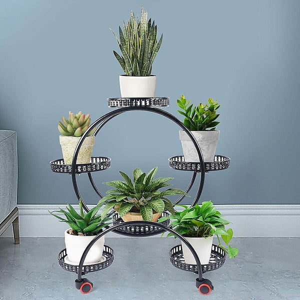 Randy & Travis Machinery 4 Layer 6 Pots Flower Holder Plant Stand Shelf 4 Wheel Free Moving Rack Plant Stands
