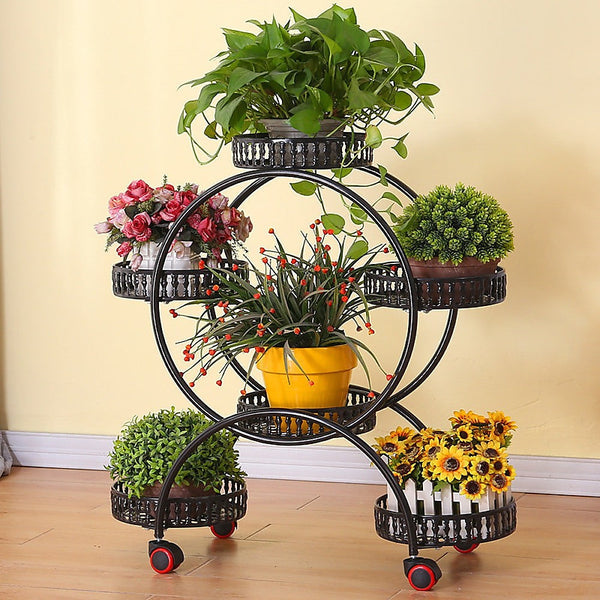 Randy & Travis Machinery 4 Layer 6 Pots Flower Holder Plant Stand Shelf 4 Wheel Free Moving Rack Plant Stands