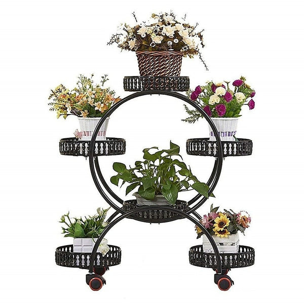 Randy & Travis Machinery 4 Layer 6 Pots Flower Holder Plant Stand Shelf 4 Wheel Free Moving Rack Plant Stands