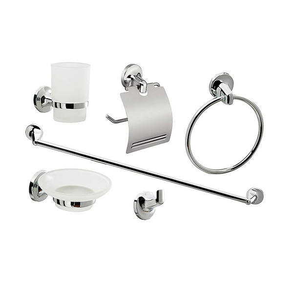 Della Francesca Bathroom Accessories Set 6 Piece Pack Chrome Wall Mounted Easy Fittings Towel Racks