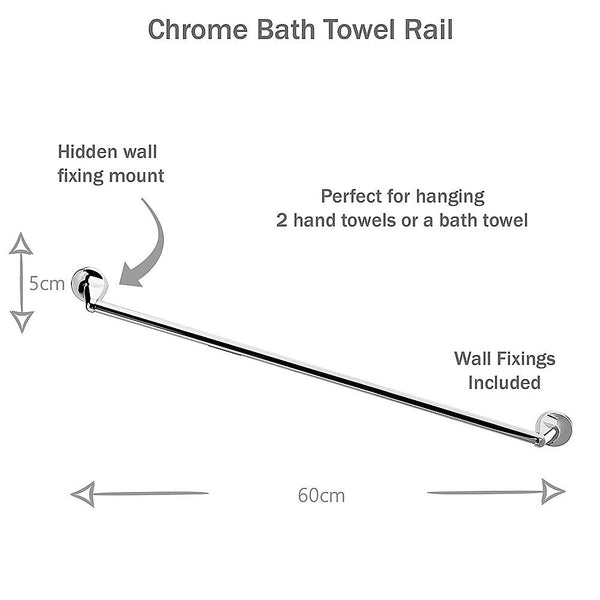 Della Francesca Bathroom Accessories Set 6 Piece Pack Chrome Wall Mounted Easy Fittings Towel Racks