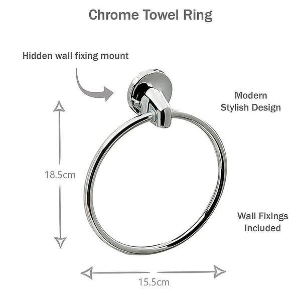 Della Francesca Bathroom Accessories Set 6 Piece Pack Chrome Wall Mounted Easy Fittings Towel Racks