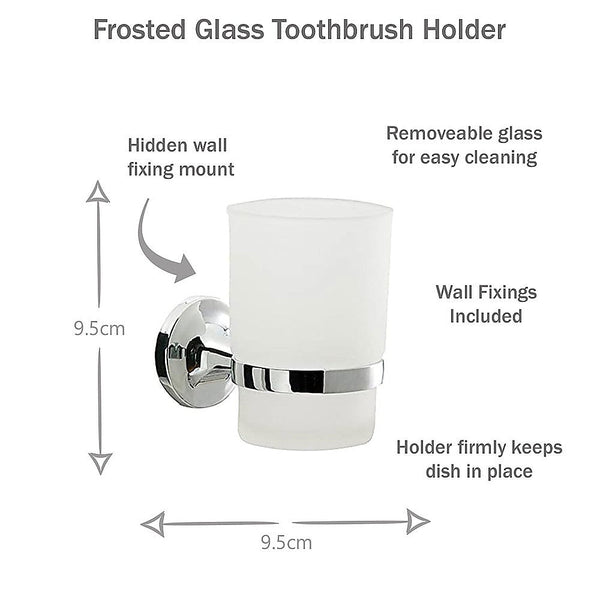 Della Francesca Bathroom Accessories Set 6 Piece Pack Chrome Wall Mounted Easy Fittings Towel Racks