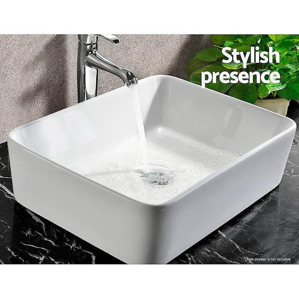 Della Francesca Ceramic Bathroom Basin Vanity Sink Square Above Counter Top Mount Bowl Bathroom Sinks