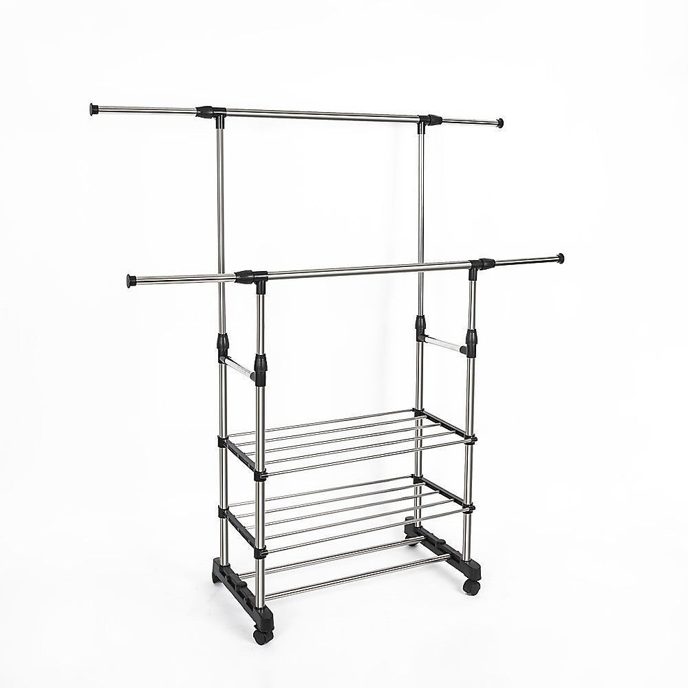 Palermo Heavy Duty Commercial Garment Rack Double Bar Rolling Collapsible Clothing Shelf Garment Racks