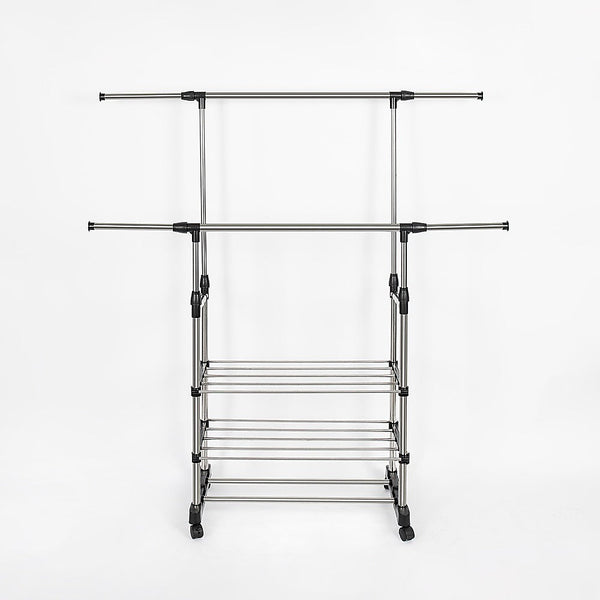 Palermo Heavy Duty Commercial Garment Rack Double Bar Rolling Collapsible Clothing Shelf Garment Racks