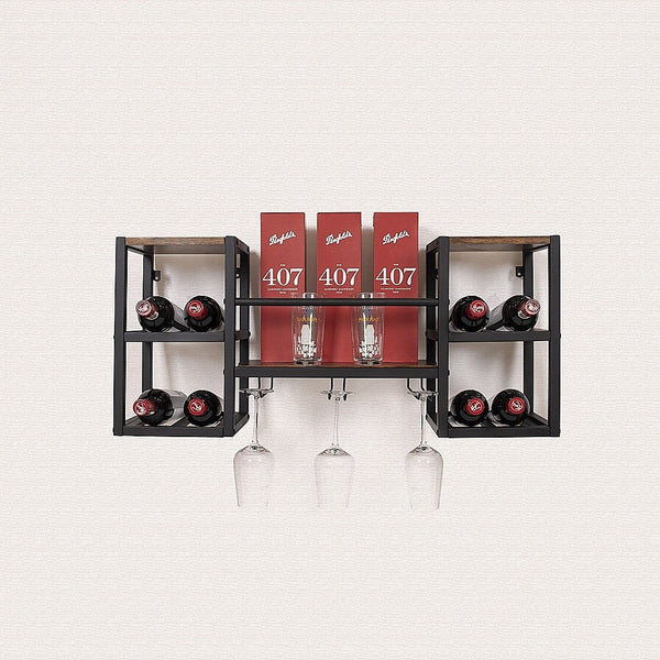 Randy & Travis Machinery Wall Mounted Wine Rack 3 Stem Glass Holder Storage Organiser Racks