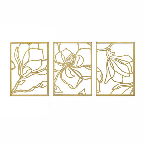 3 Piece Gold Flower Metal Wall Decor Abstract Floral Aesthetic Set Of
