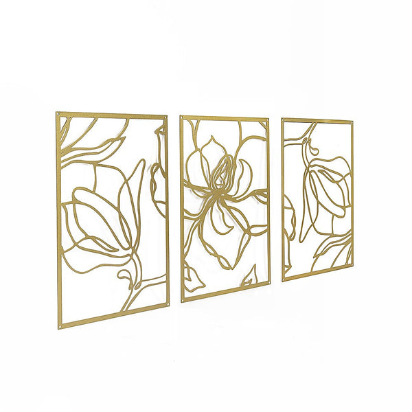 Randy & Travis Machinery 3 Piece Gold Flower Metal Wall Decor Abstract Floral Aesthetic Set Of Sculptures & Figurines