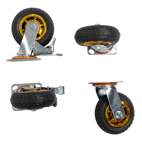 Castor Wheels 4 X 6" 150Mm Swivel Silent Caster 2 Brakes 800Kg