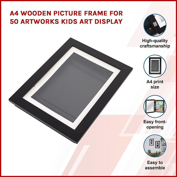 A4 Wooden Picture Frame For 50 Artworks Kids Display