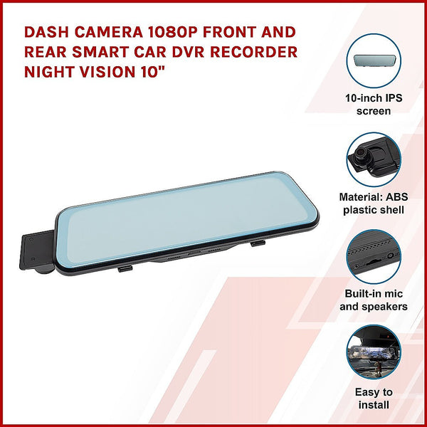 Randy & Travis Machinery Dash Camera 1080P Front And Rear Smart Car Dvr Recorder Night Vision 10" Rear View Monitors/Cams & Kits