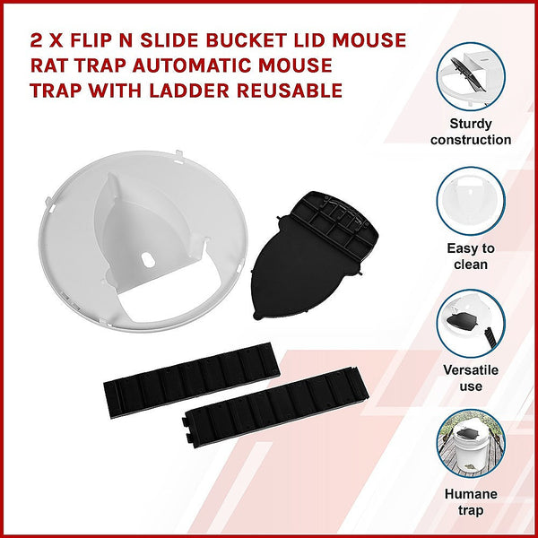 Randy & Travis Machinery 2 X Flip N Slide Bucket Lid Mouse Rat Trap Automatic With Ladder Reusable Animal & Rodent Control