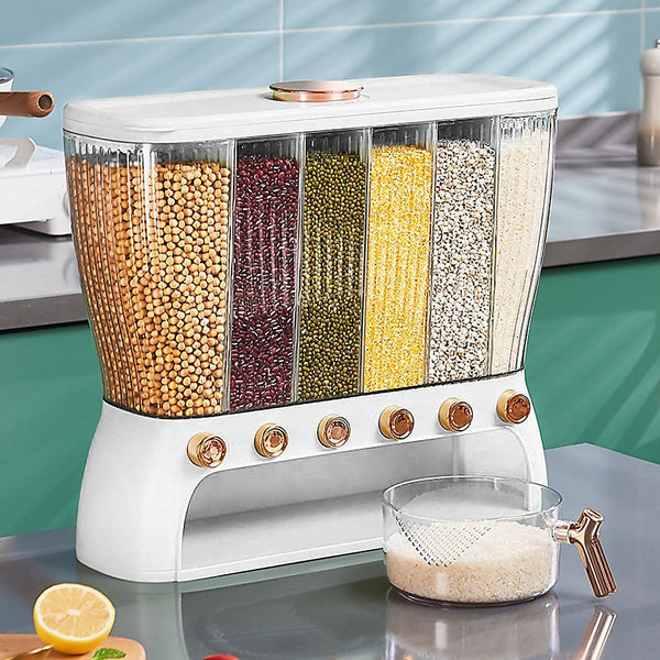 Randy & Travis Machinery 6 Grids Dispenser Storage Container Rice Cereal Beans Grain Food Storage Containers