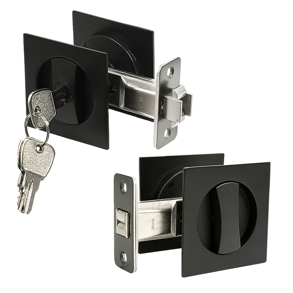 Randy & Travis Machinery 2X Contemporary Entry Square Pocket Door Hardware With Key Door Knobs