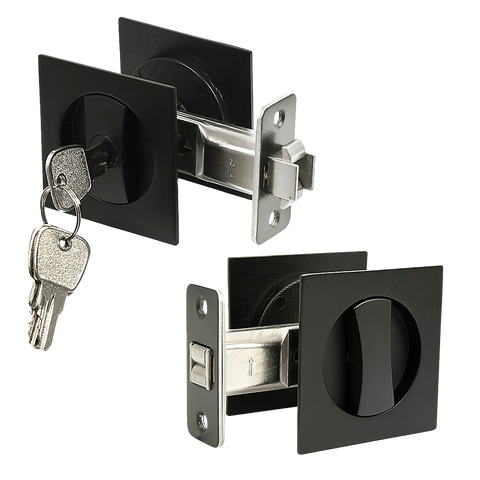Randy & Travis Machinery 2X Contemporary Entry Square Pocket Door Hardware With Key Door Knobs