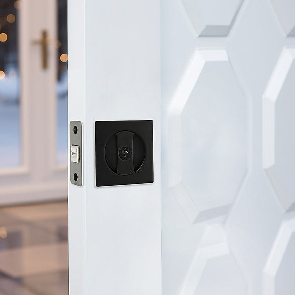 Randy & Travis Machinery 2X Contemporary Entry Square Pocket Door Hardware With Key Door Knobs