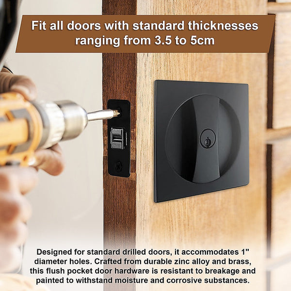 Randy & Travis Machinery 2X Contemporary Entry Square Pocket Door Hardware With Key Door Knobs