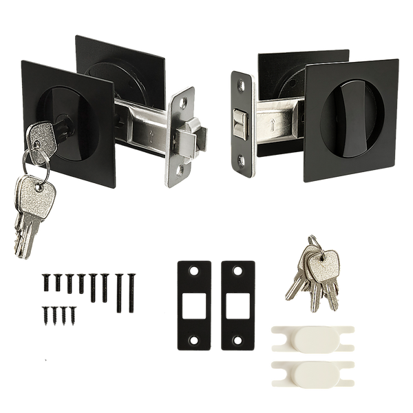 Randy & Travis Machinery 2X Contemporary Entry Square Pocket Door Hardware With Key Door Knobs