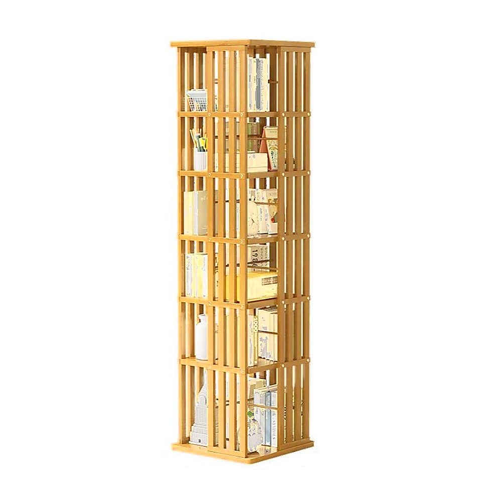 Randy & Travis Machinery 360 Rotating Bookshelf Bamboo Storage Display Rack Shelving Bookshelves