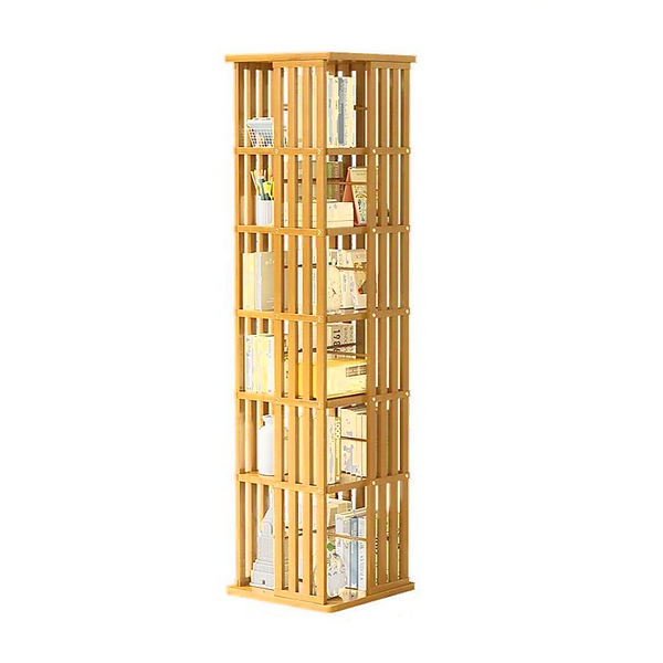 Natural Wood Randy & Travis Machinery 360 Rotating Bookshelf Bamboo Storage Display Rack Shelving Natural Wood Bookshelves