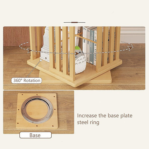 Natural Wood Randy & Travis Machinery 360 Rotating Bookshelf Bamboo Storage Display Rack Shelving Natural Wood Bookshelves