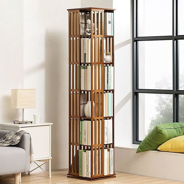 Natural Wood Randy & Travis Machinery 360 Rotating Bookshelf Bamboo Storage Display Rack Shelving Natural Wood Bookshelves