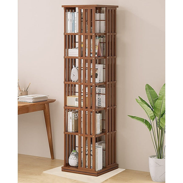 Natural Wood Randy & Travis Machinery 360 Rotating Bookshelf Bamboo Storage Display Rack Shelving Natural Wood Bookshelves