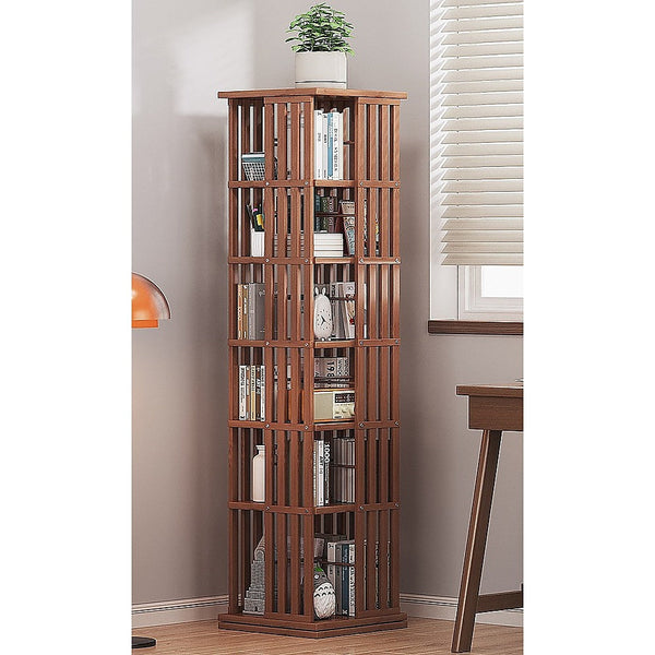 Natural Wood Randy & Travis Machinery 360 Rotating Bookshelf Bamboo Storage Display Rack Shelving Natural Wood Bookshelves