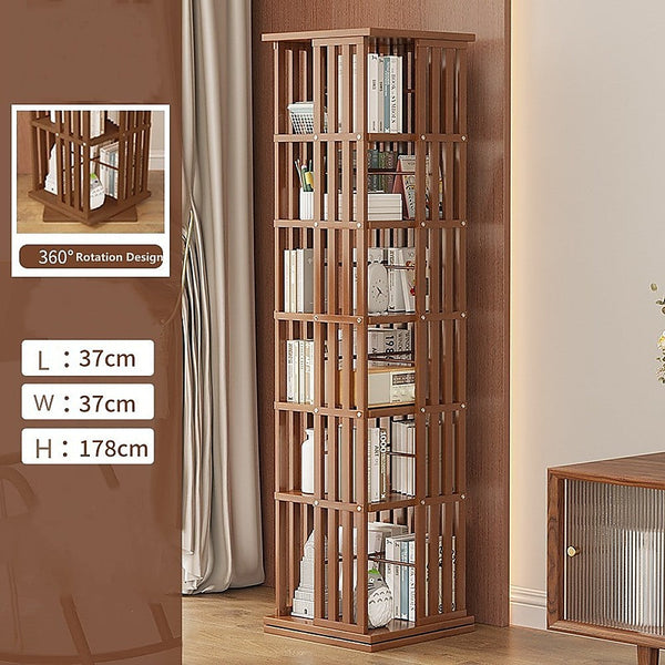 Natural Wood Randy & Travis Machinery 360 Rotating Bookshelf Bamboo Storage Display Rack Shelving Natural Wood Bookshelves