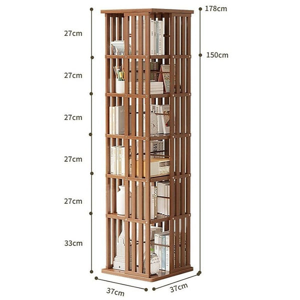 Natural Wood Randy & Travis Machinery 360 Rotating Bookshelf Bamboo Storage Display Rack Shelving Natural Wood Bookshelves
