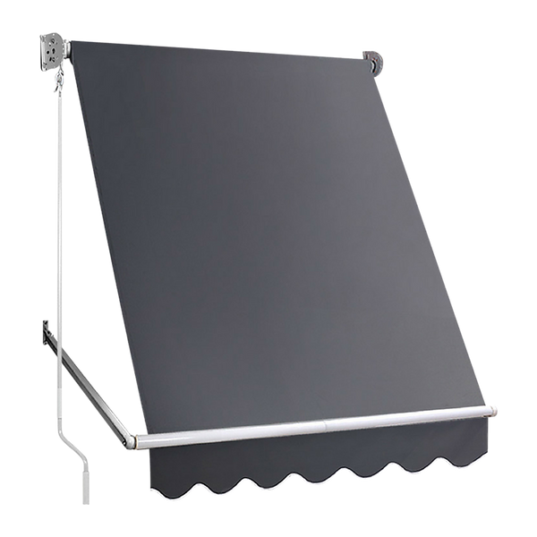 Bariloche Retractable Fixed Pivot Arm Awning Patio Garden Blinds 2.4M X 2.1M Grey Awning & Canopy Parts