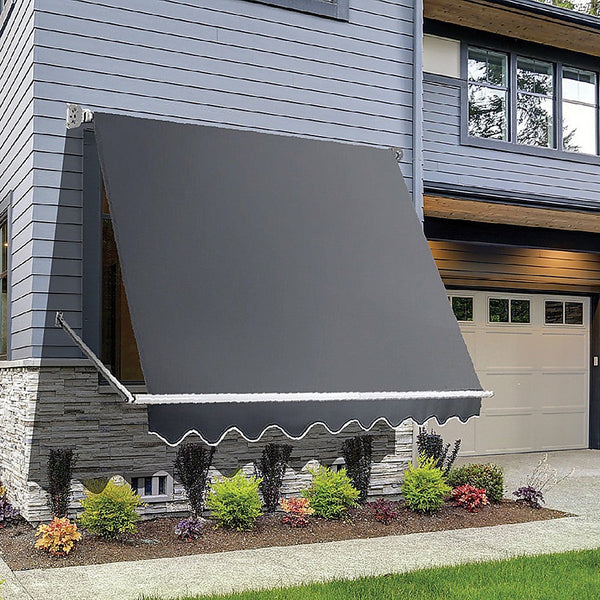 Bariloche Retractable Fixed Pivot Arm Awning Patio Garden Blinds 2.4M X 2.1M Grey Awning & Canopy Parts