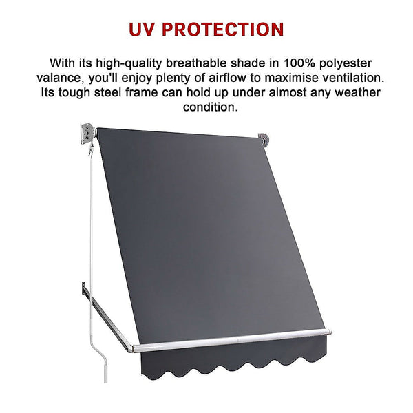 Bariloche Retractable Fixed Pivot Arm Awning Patio Garden Blinds 2.4M X 2.1M Grey Awning & Canopy Parts