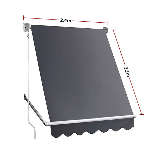 Bariloche Retractable Fixed Pivot Arm Awning Patio Garden Blinds 2.4M X 2.1M Grey Awning & Canopy Parts