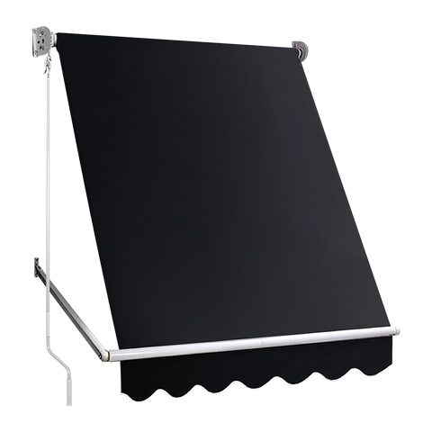 Bariloche Retractable Fixed Pivot Arm Awning Patio Garden Blinds 2.4M X 2.1M Black Awning & Canopy Parts