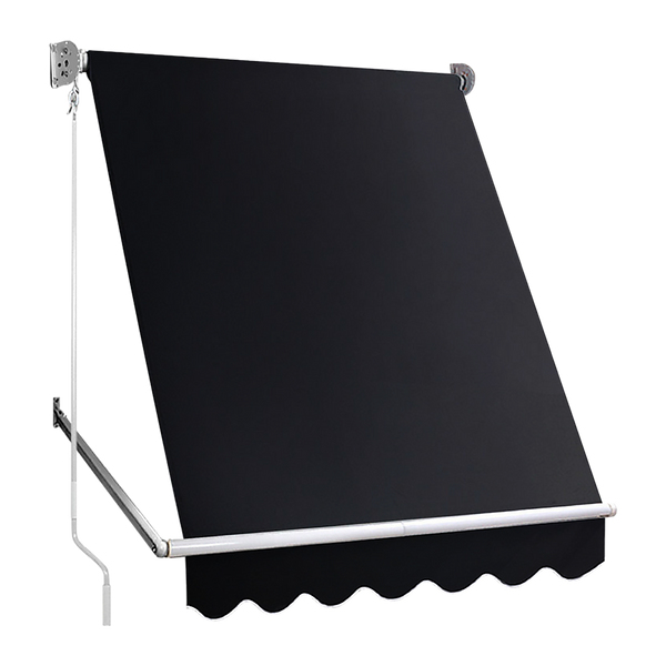 Bariloche Retractable Fixed Pivot Arm Awning Patio Garden Blinds 2.4M X 2.1M Black Awning & Canopy Parts