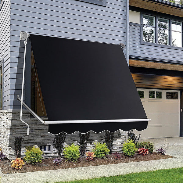Bariloche Retractable Fixed Pivot Arm Awning Patio Garden Blinds 2.4M X 2.1M Black Awning & Canopy Parts