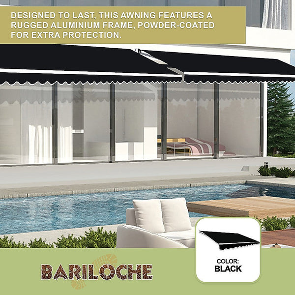 Bariloche Outdoor Folding Arm Awning Retractable Sunshade Canopy Black 3.0M X 2.5M Awning & Canopy Parts