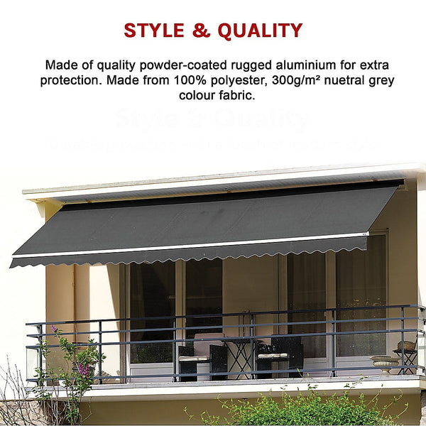 Bariloche Outdoor Folding Arm Awning Retractable Sunshade Canopy Grey 5.0M X 2.5M Awning & Canopy Parts